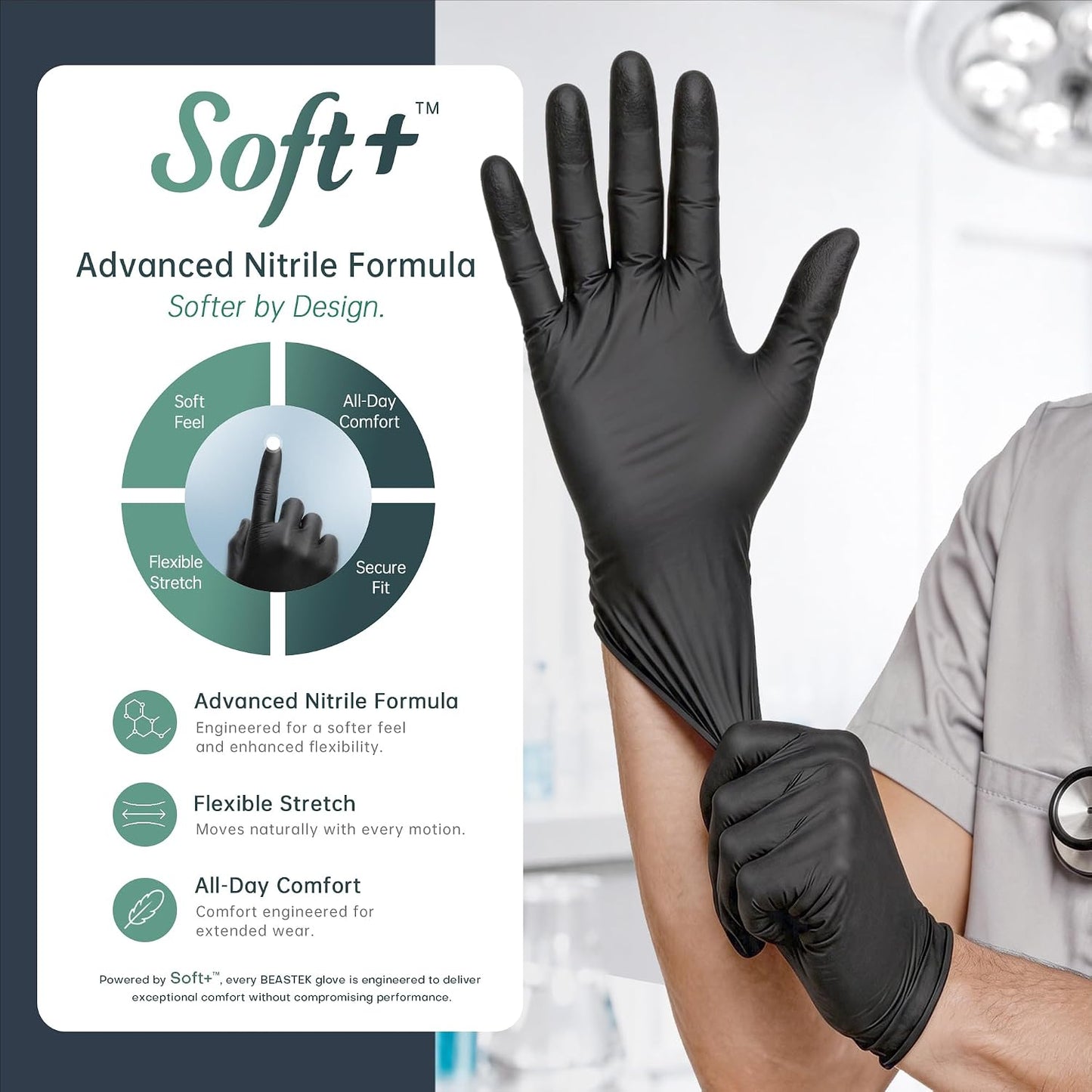 BEASTEK Black Nitrile Exam Gloves, 4 Mil, Powder-Free Food Prep Disposable