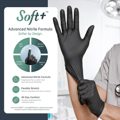 BEASTEK Black Nitrile Exam Gloves, 4 Mil, Powder-Free Food Prep Disposable