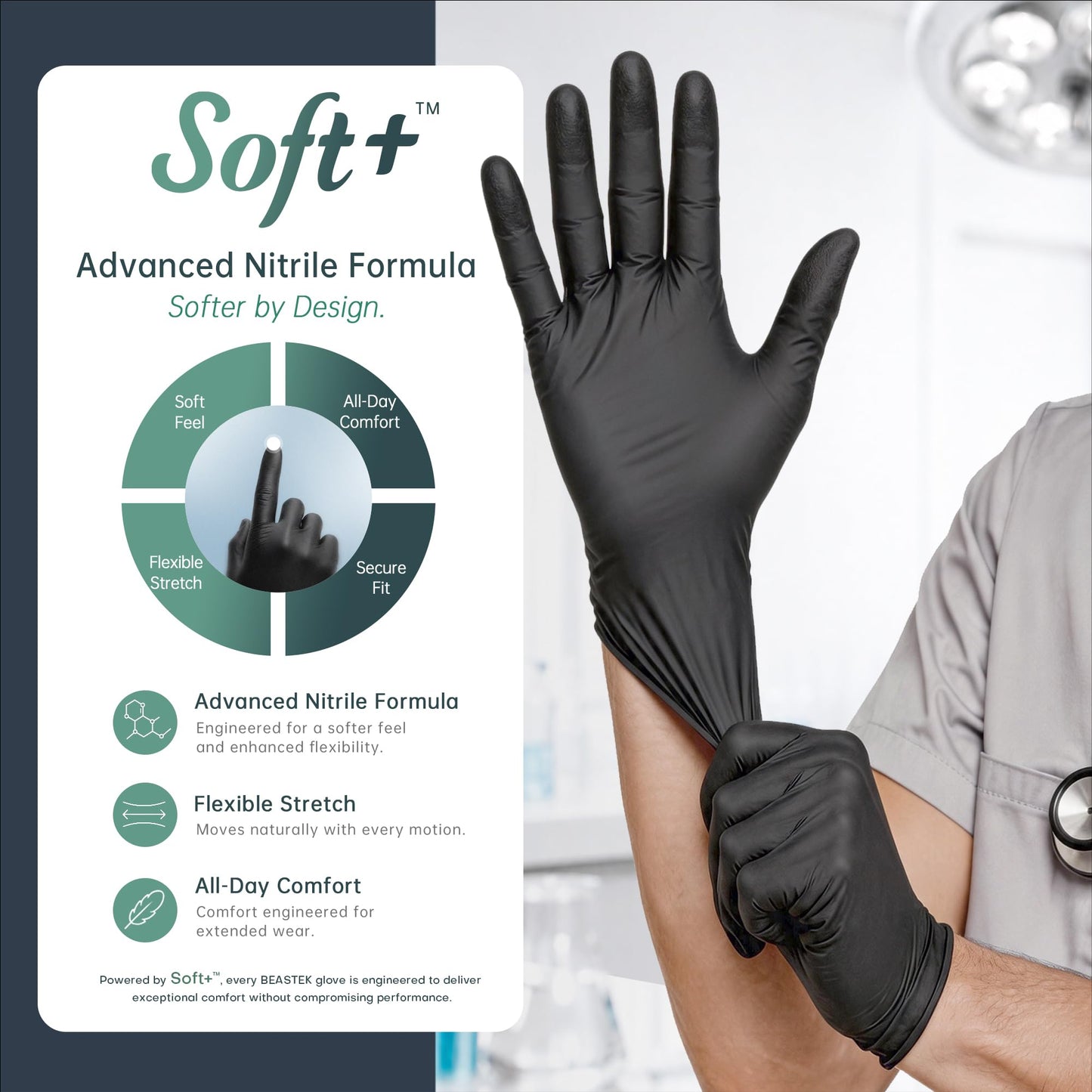 BEASTEK Black Nitrile Exam Gloves, 4 Mil, Powder-Free Food Prep Disposable