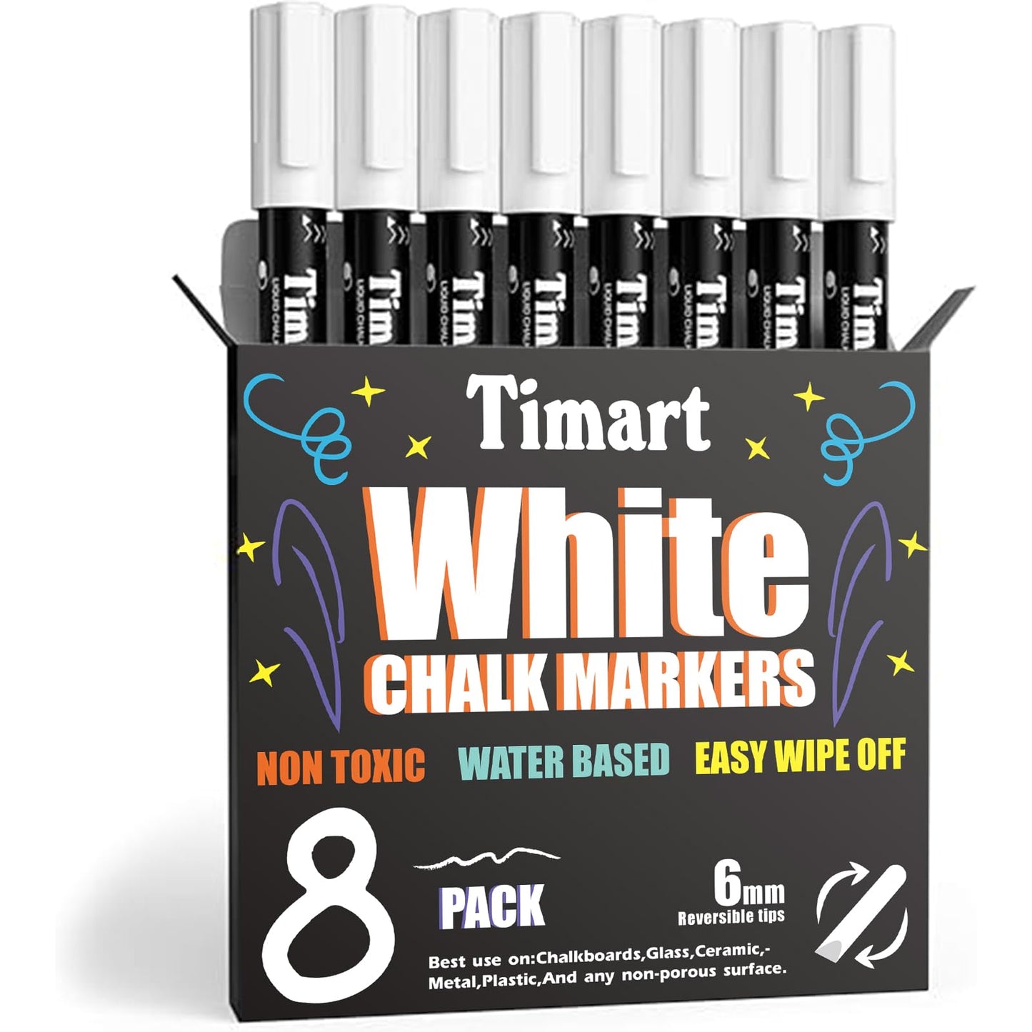 Timart Fine Tip Chalk Markers, Liquid Chalk Pens-8 Pack, 1mm Point