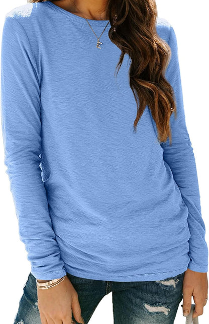 AUTOMET Women's Long Sleeve Crewneck Shirts Casual Basic Tops