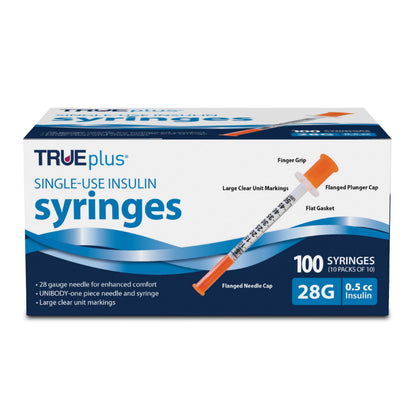 TRUEplus Single-Use Insulin Syringes, 31G, 0.3cc, 5/16 Inch, 100 Count