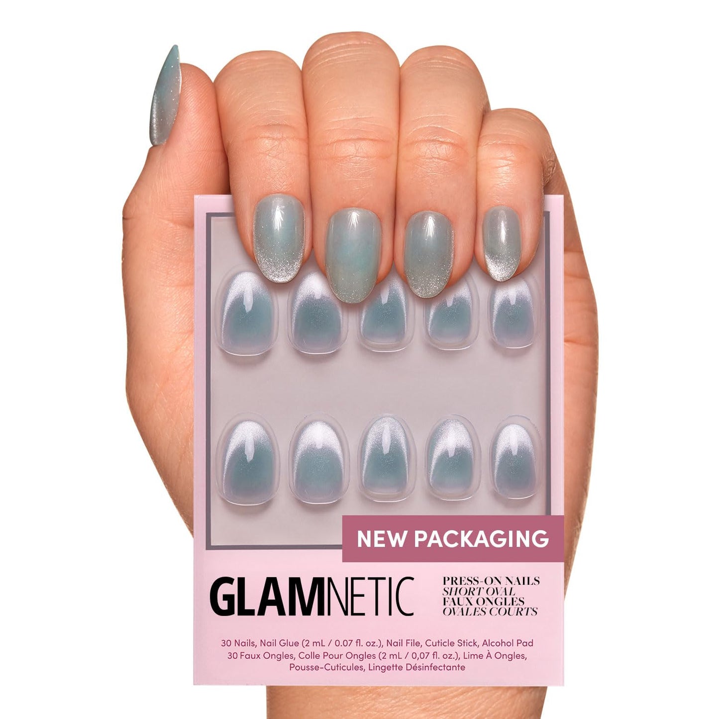 Glamnetic Press On Nails - Short Almond, Glossy Fake Nails 24 Pc Full Kit