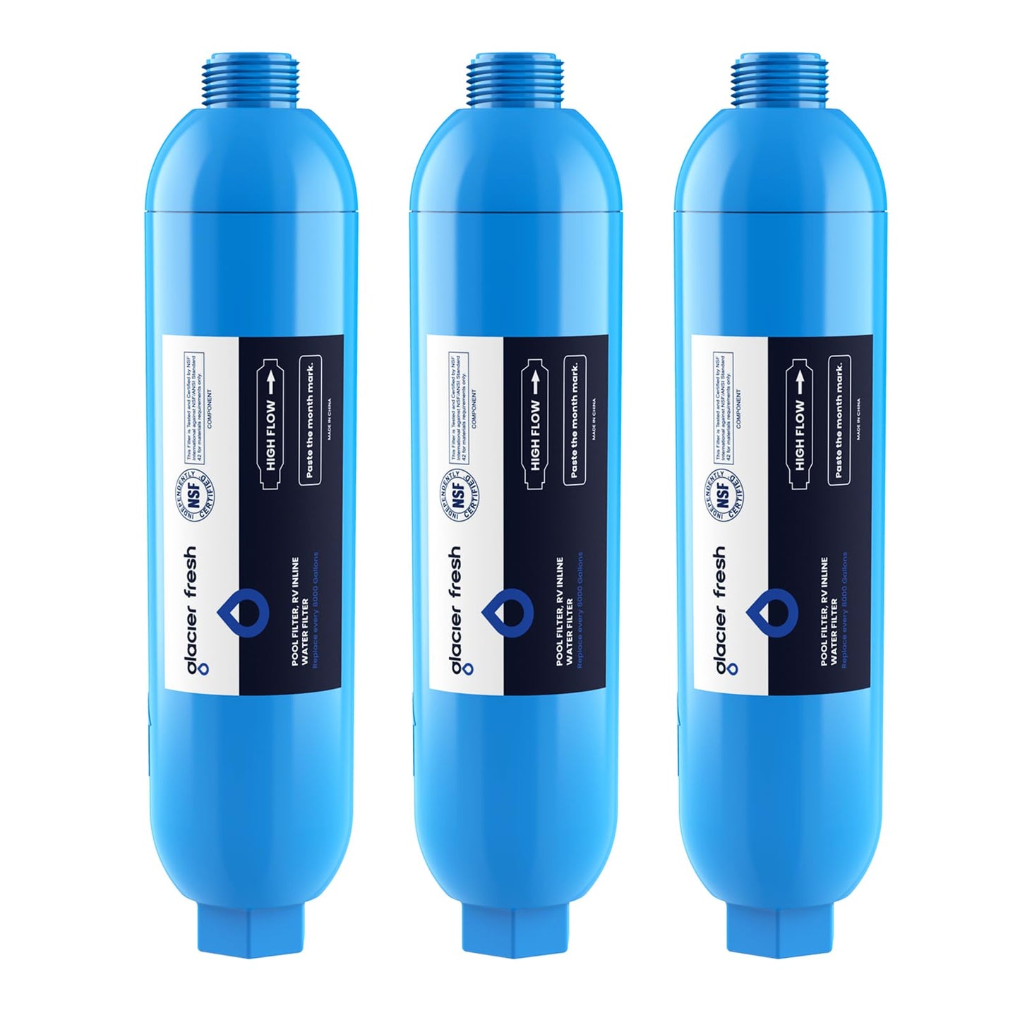 GLACIER FRESH RV/Marine Water Filter with 2 Flexible Hose Protectors 4 Pack