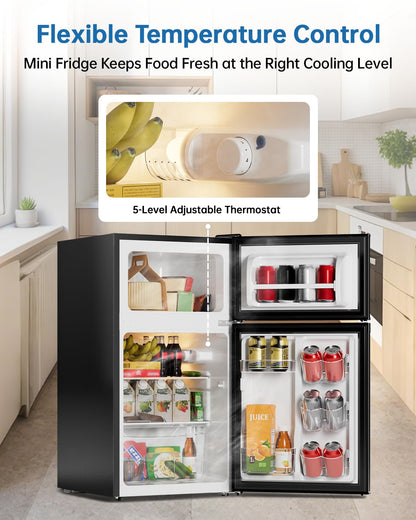 3.2 Cu Ft Mini Fridge with Freezer, Single Door Upright Freezer