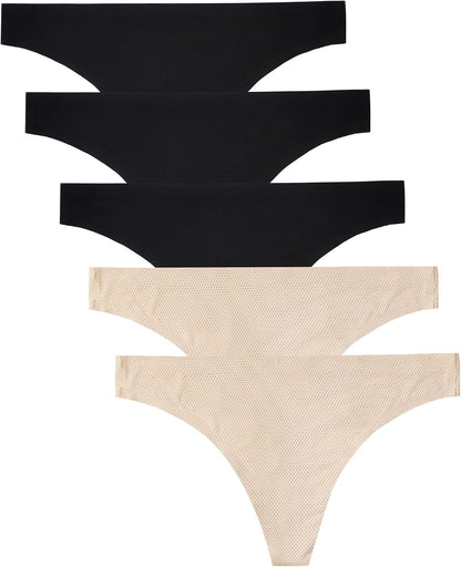 voenxe Seamless Women Underwear Thongs,No Show Ladies Workout Thong,5 Pack