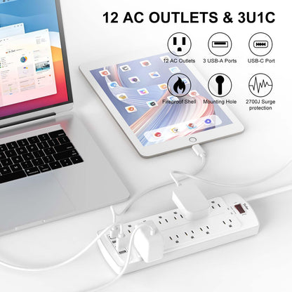 Yintar 6Ft Surge Protector Power Strip with 8 Outlets and 4 USB Ports