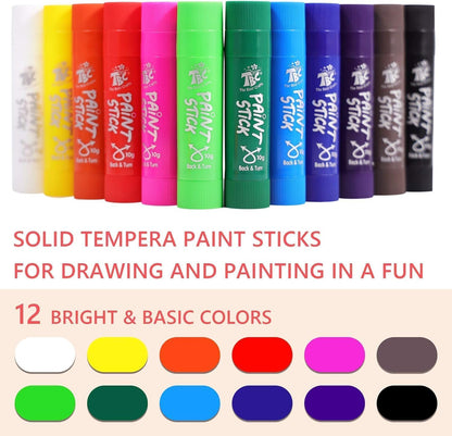 TBC The Best Crafts Paint Sticks for Kids Ages 2-8, 12 Classic Colors