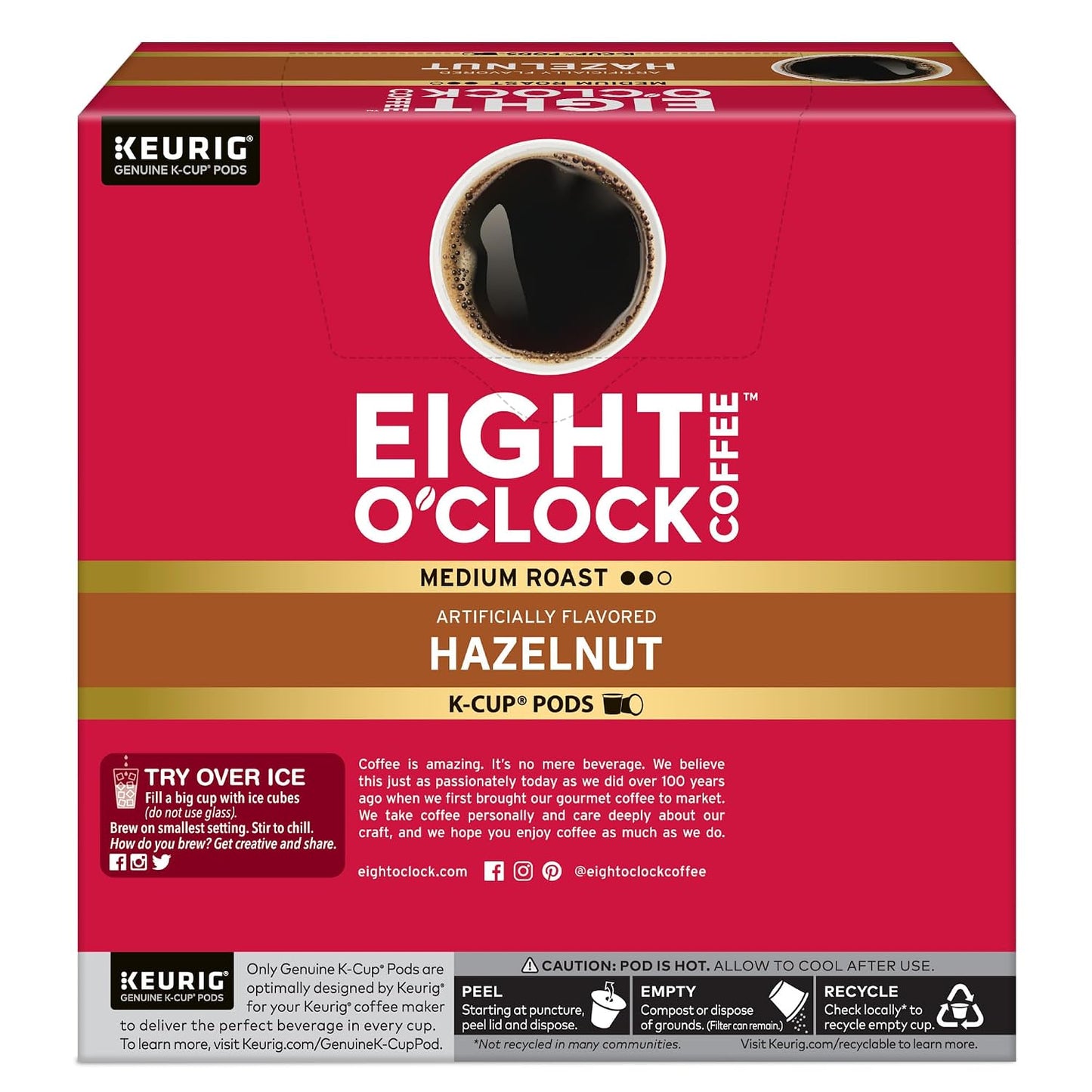 Eight O'Clock Coffee Hazelnut, Single-Serve Keurig K-Cup Pods, Flavored Medium Roast Coffee Pods, 96 Count