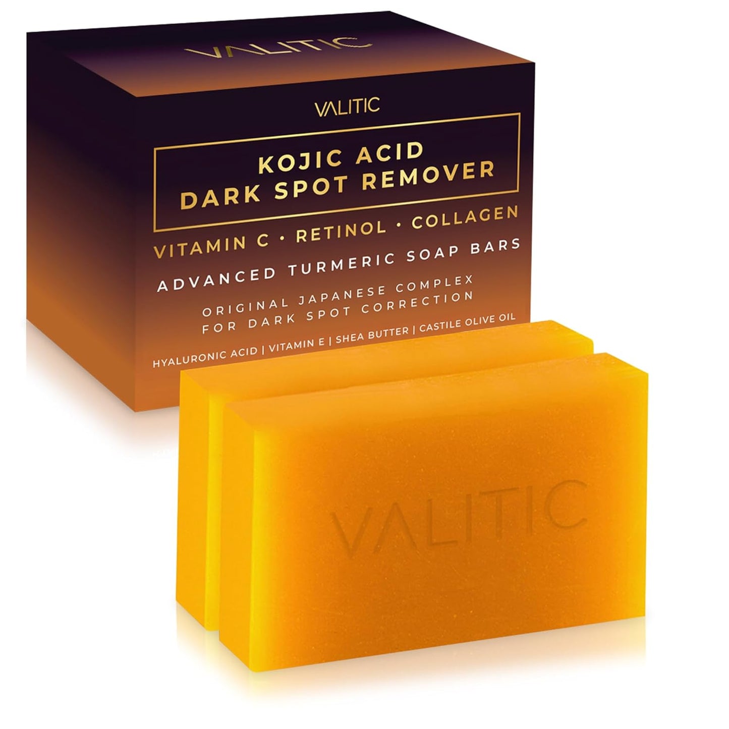 VALITIC Kojic Acid Dark Spot Remover Soap Bars, Turmeric Bar Soaps 2 Pack