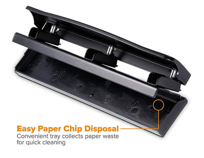 Bostitch Office Premium 3 Hole Punch, 12 Sheet Capacity, Metal, Rubber Base, Easy-Clean Tray, Silver