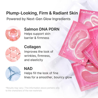 medicube Jelly Eye Mask PDRN Pink Collagen - Hydrogel Eye Patches, 50 Pairs