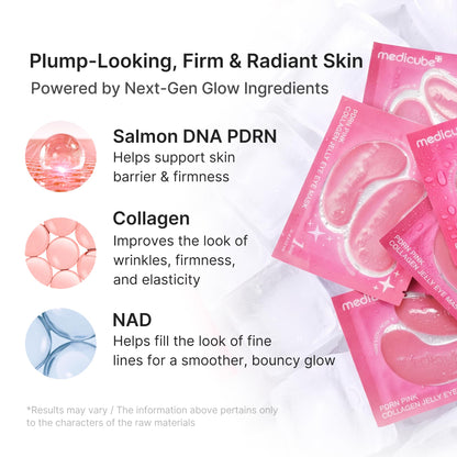medicube Jelly Eye Mask PDRN Pink Collagen - Hydrogel Eye Patches, 50 Pairs