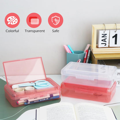 Double Layer Plastic Clear Hard Colored Pencil Box Case Pen Crayon Box