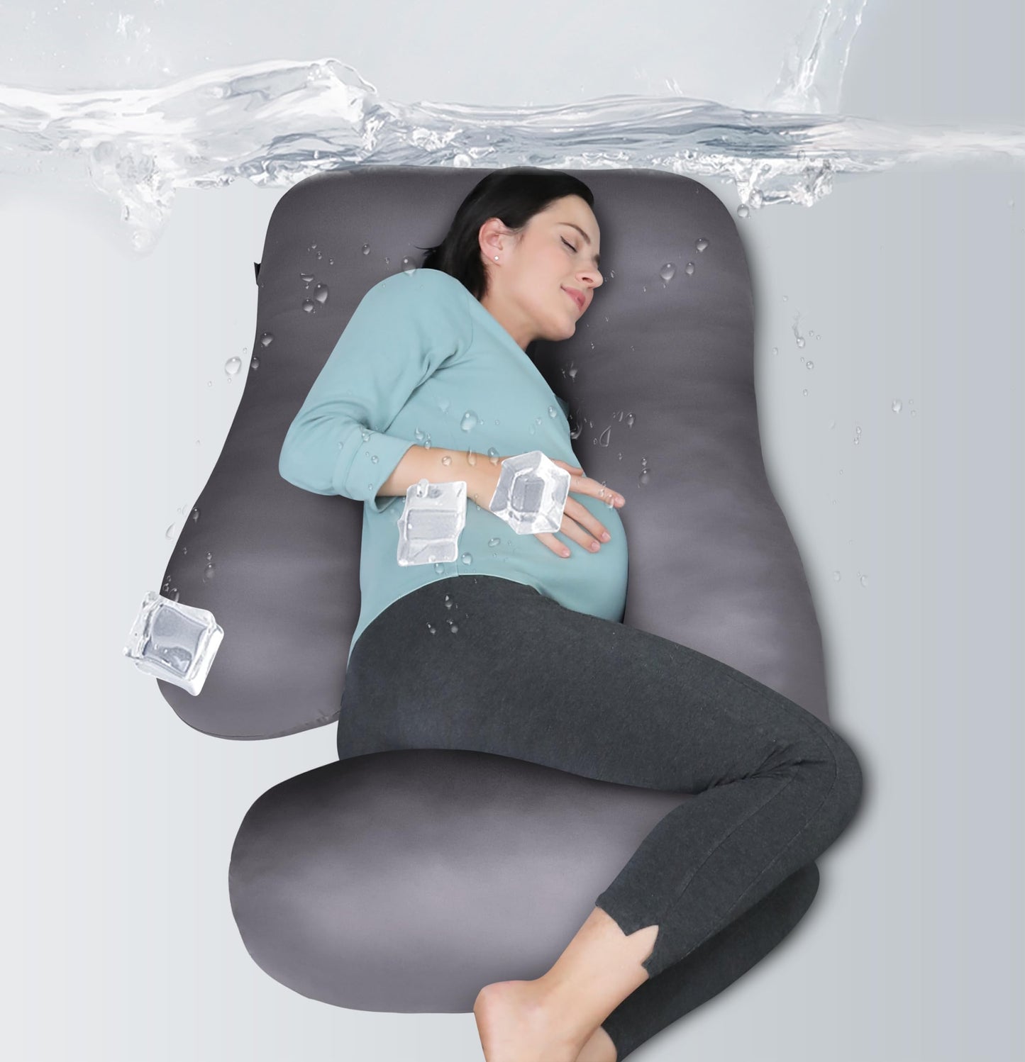 MOON PARK Pregnancy Pillows for Sleeping - U Shaped Full Body Maternity Pillow with Removable Cover - Support for Back, Legs, Belly, HIPS - 65 Inch - Aquamarine