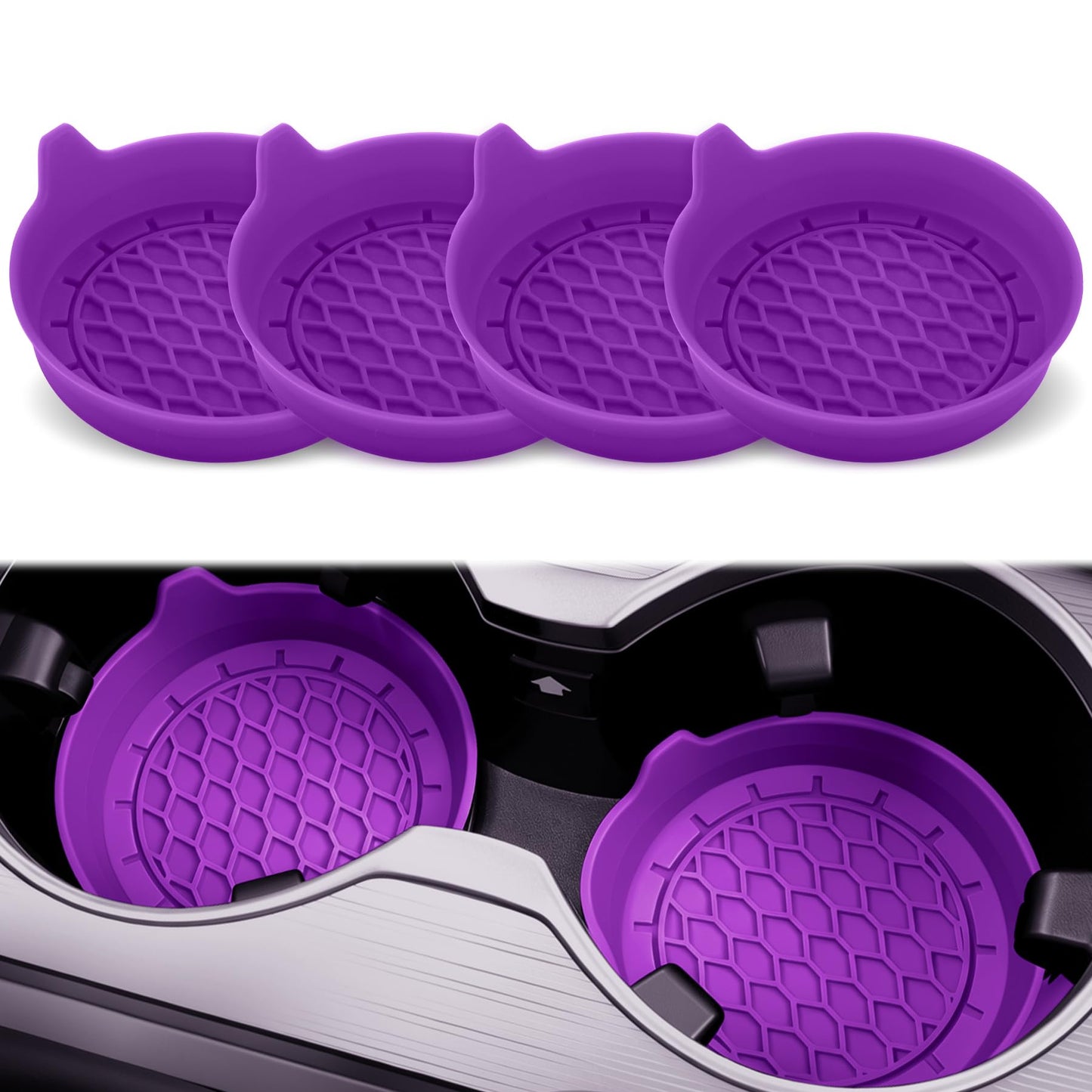 SINGARO Car Cup Holder Coaster, Silicone Cup Holder Insert, Universal Non-Slip Cup Holders, Car Accessories Interior for Women and Man Interior Sets 4 Pack Black