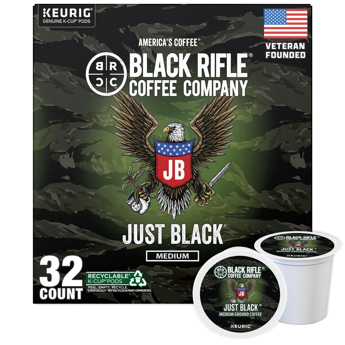 Black Rifle Coffee Medium Roast K Cup Coffee Just Black 32 Count