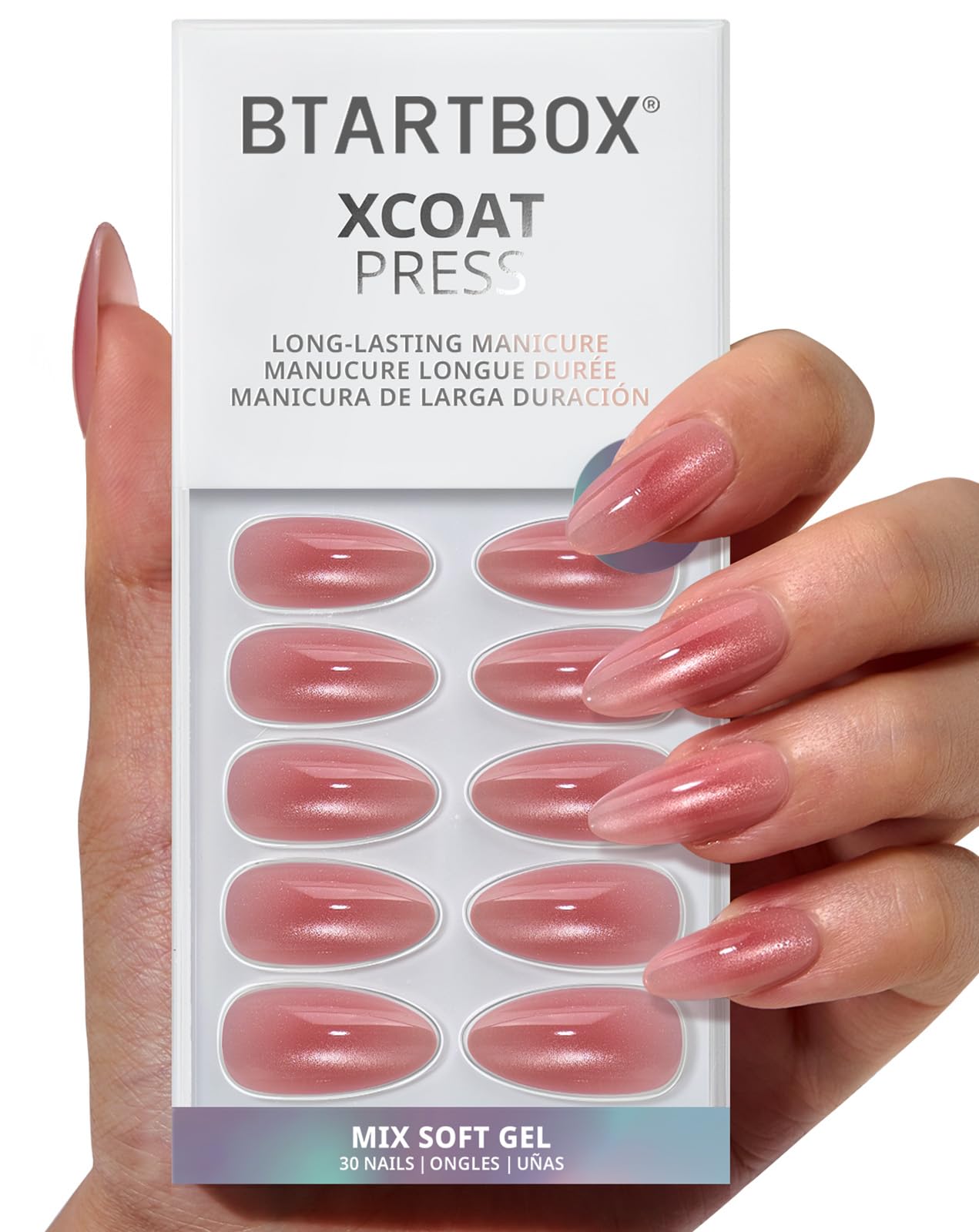 BTArtbox Press On Nails, Cream Puff, Short Almond, Ombre Off White, 32Ct