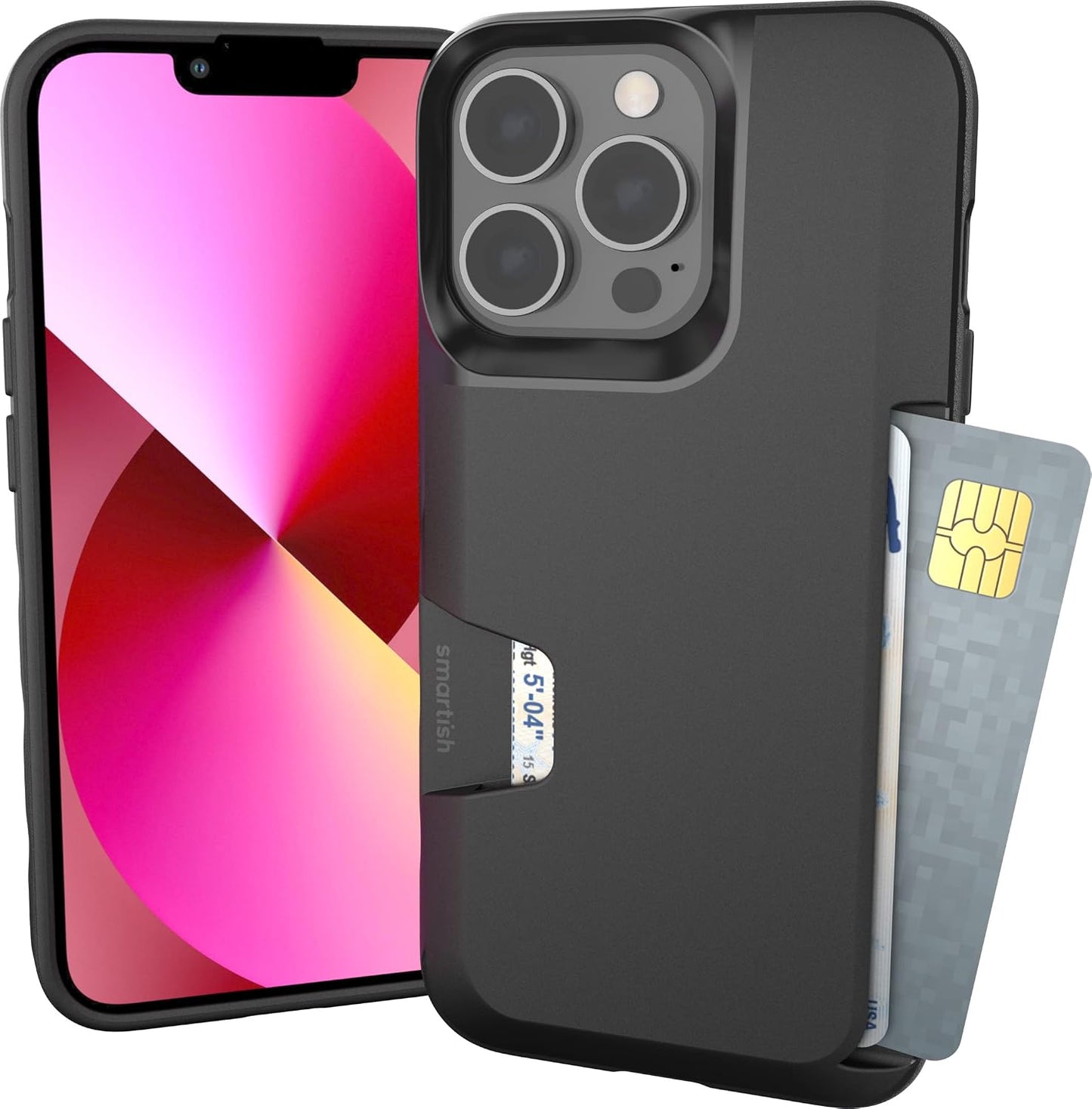 Smartish® iPhone 13 Wallet Case - Wallet Slayer Vol. 1 [Slim + Protective] Credit Card Holder - Drop Tested Hidden Credit Card Slot Cover for Apple iPhone 13 - Black Tie Affair