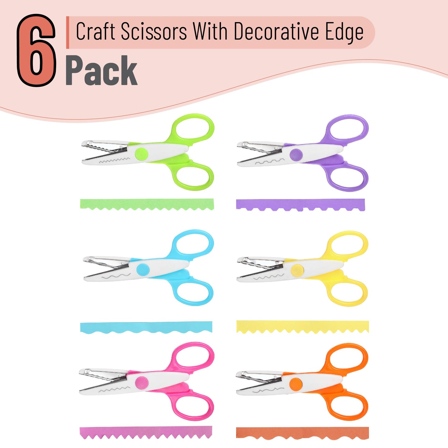 Mr. Pen- Craft Scissors Decorative Edge, 6 Pack, Bright Zig Zag Scissors