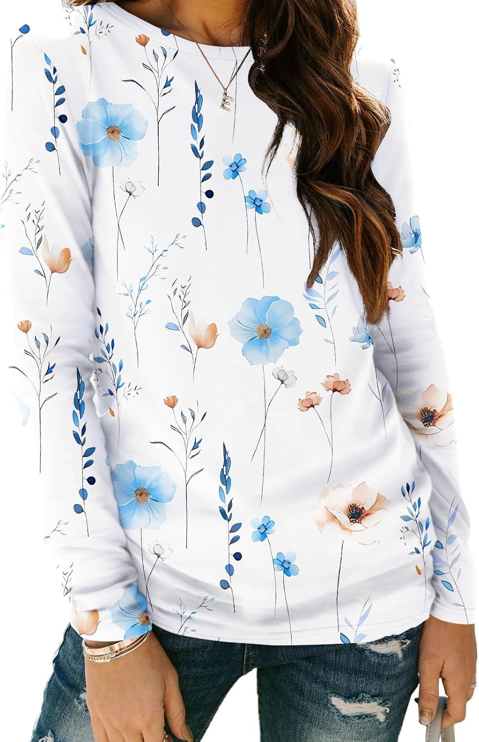 AUTOMET Women's Long Sleeve Crewneck Shirts Casual Basic Tops