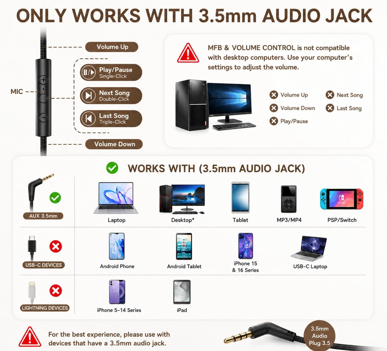 Wired Headphones with Mic, Over-Ear 3.5mm Corded Headphone for School Black