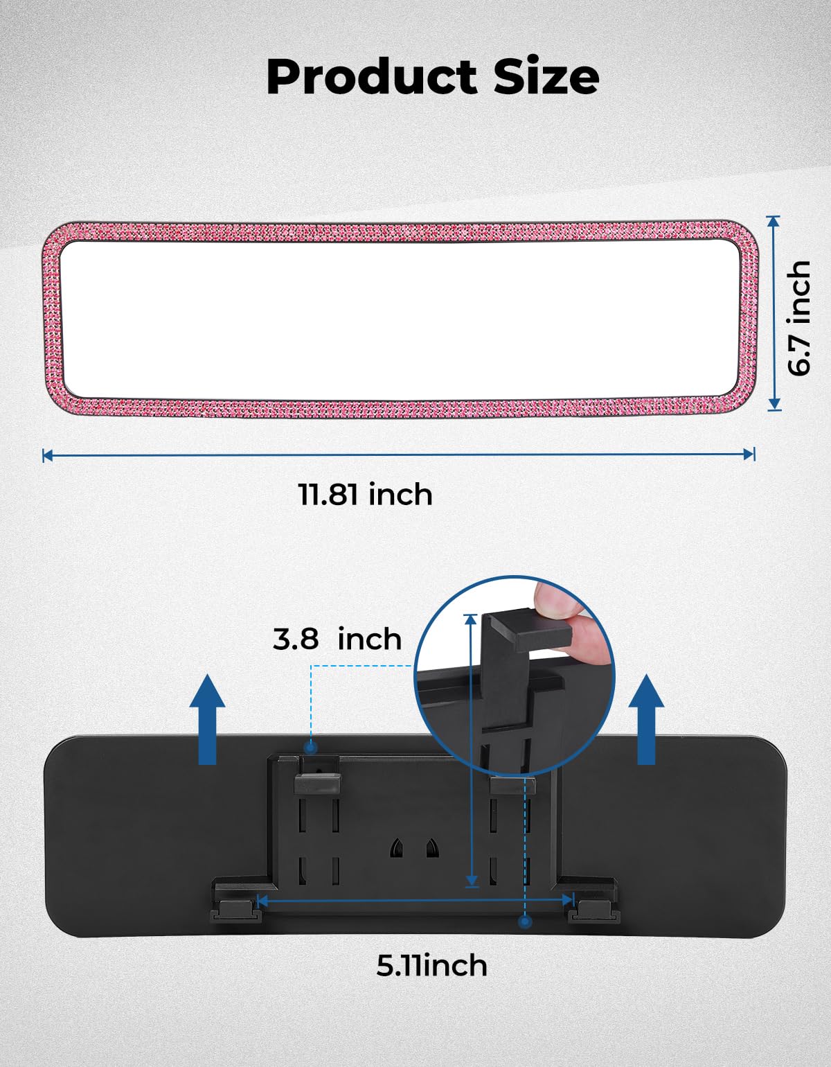 JOYTUTUS Rear View Mirror, Universal 12 Inch Panoramic Convex Rearview Interior Clip-on Wide Angle Mirror to Reduce Blind Spot Effectively for Car SUV Trucks - Blue