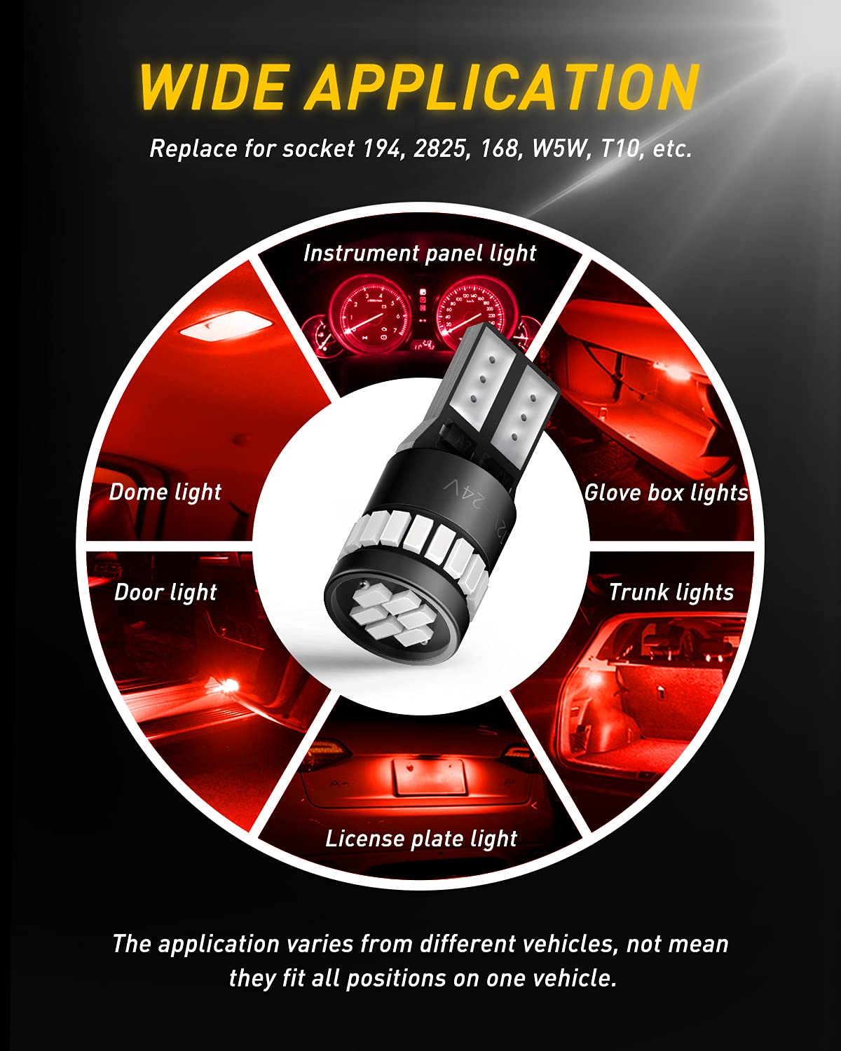 AUXITO 194 LED Bulbs for License Plate Light 168 175 2825 W5W T10 24-SMD 3014 Chipsets 6000K White for Car Dome Door Map Dash Courtesy Cargo License Plate Lights, Pack of 2