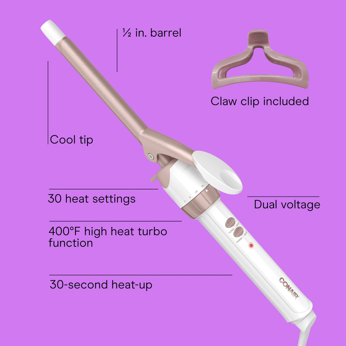 Conair Curling Iron, Double Ceramic, 1" Barrel, White/Rose Gold