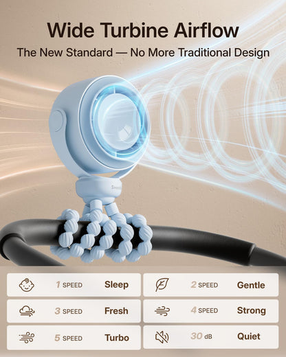 SWEETFULL Portable Stroller Fan, Pinch-Proof Baby Fan - Cream