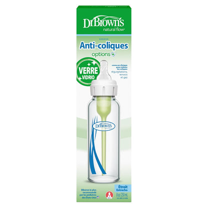 Dr. Brown's Anti-Colic Options+ Narrow Glass Baby Bottle, 8 oz, 1-Pack