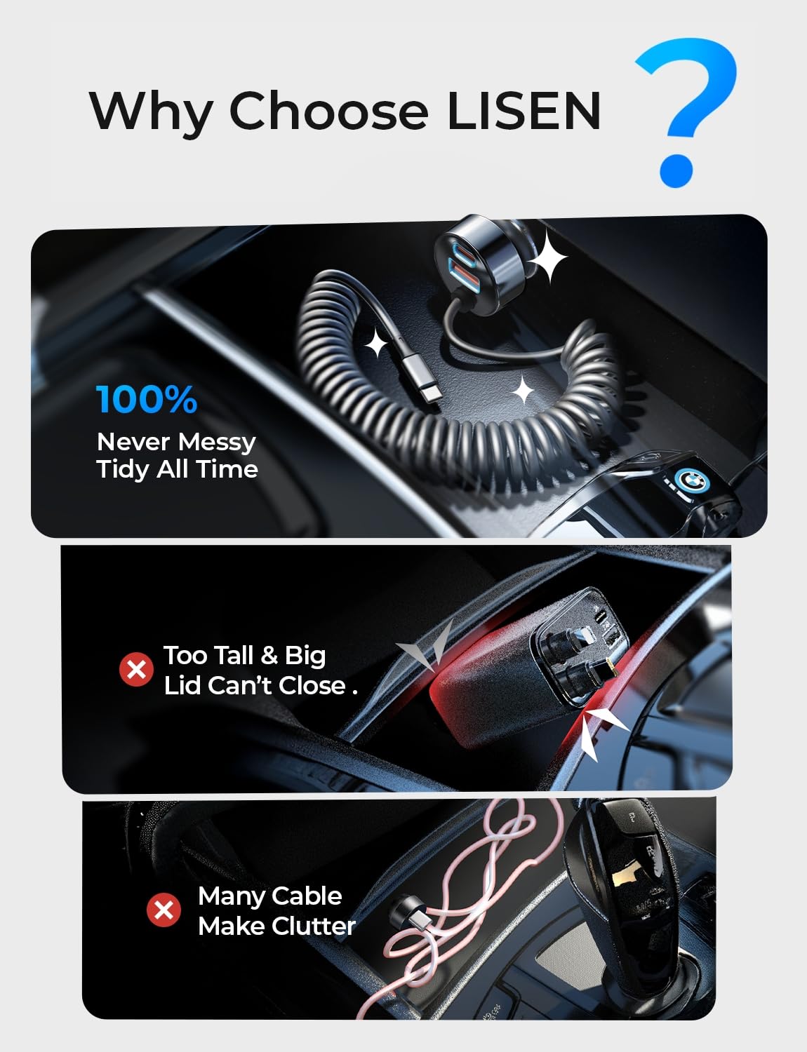 LISEN 90W for iPhone 17 16 15 Pro Max Car Charger USB C Fast Charge