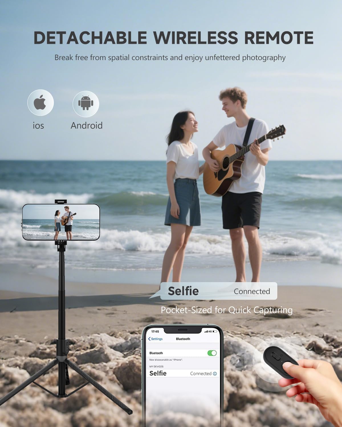 71” Phone Tripod & Selfie Stick, Portable All in One Extendable Cell Phone Tripod Stand, with Wireless Remote Control for iPhone/Samsung/Android/Camera