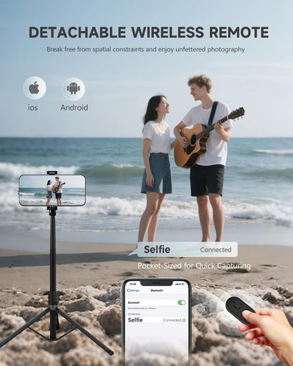 71” Phone Tripod & Selfie Stick, Portable All in One Extendable Cell Phone Tripod Stand, with Wireless Remote Control for iPhone/Samsung/Android/Camera
