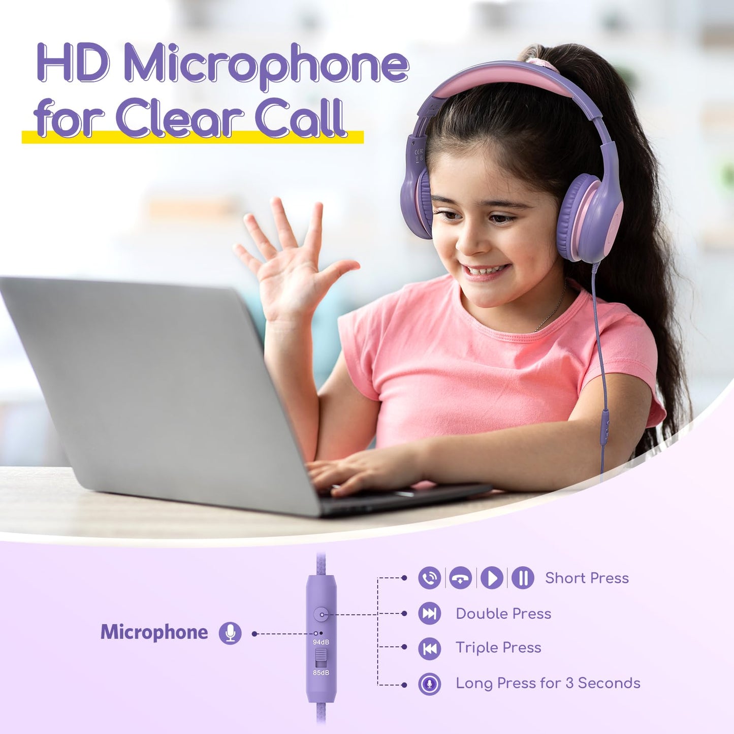 EarFun K1 Kids Headphones Wired with Mic, Volume Limit Headphones for Kids