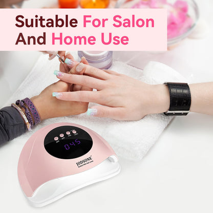 JODSONE U V LED Nail Lamp with Base Coat Top Coat Set, Nail Dryer for Gel Polish for Nails with Automatic Sensor & 4 Timers