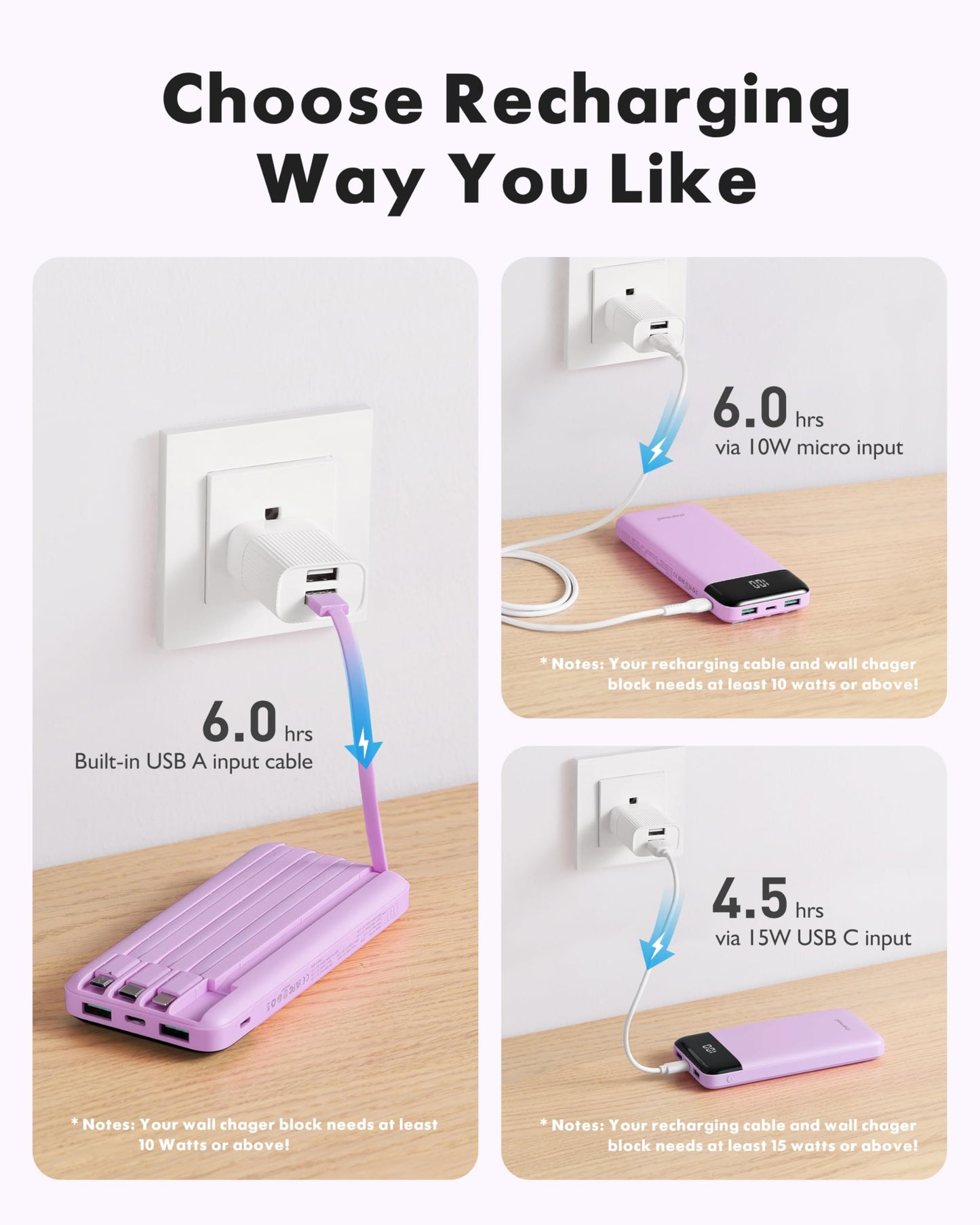 charmast Power Bank Portable Charger with Reinforced Built-in 4 Cables