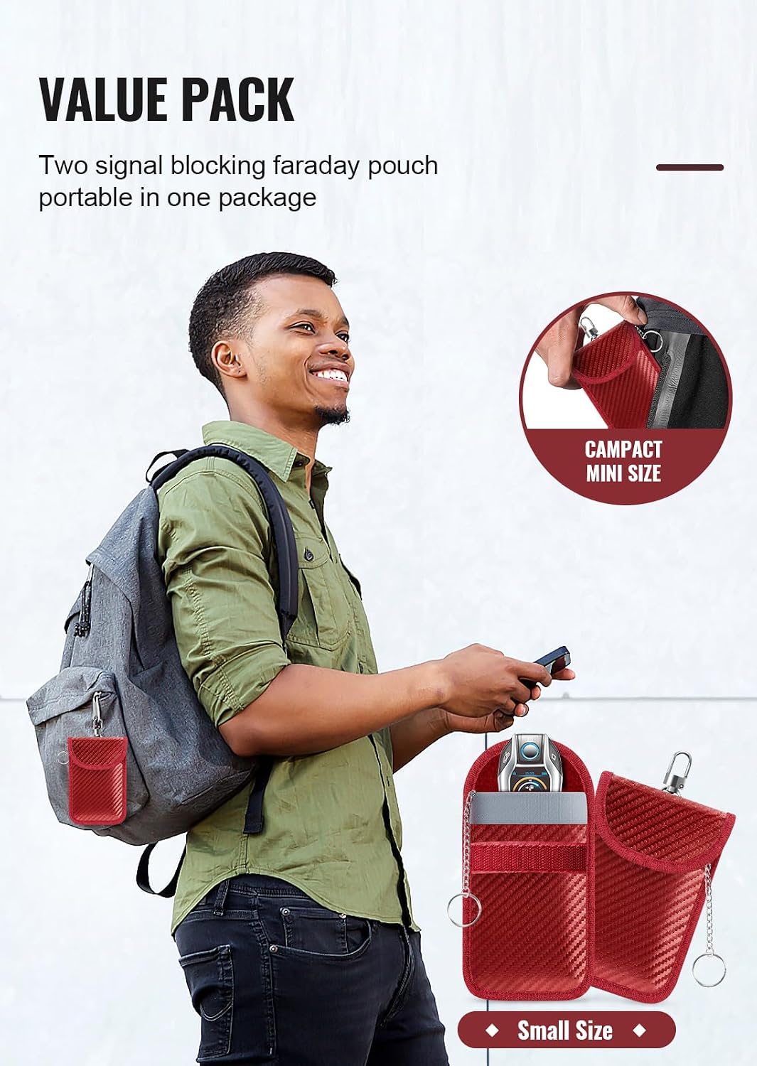 Faraday Pouch for Car Keys, Faraday Bag, Car RFID Signal Blocking Holder, Key Fob Protector, Key fob cage Block Signal Anti-Theft Fob Case Red,M
