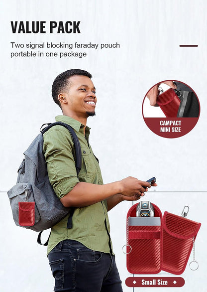 Faraday Pouch for Car Keys, Faraday Bag, Car RFID Signal Blocking Holder, Key Fob Protector, Key fob cage Block Signal Anti-Theft Fob Case Red,M