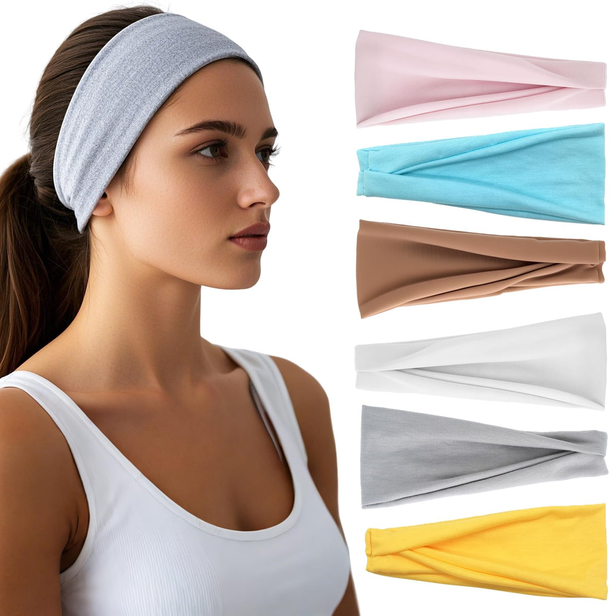 Headbands for Women - 6 Pack Wide Elastic Hair Bands | Stretchy Sweatbands Hair Bands | Soft Sports Thin Head Bands | Non-Slip Accessories Bands for Fashion, Washing Face, Workouts, Yoga, Daily Use