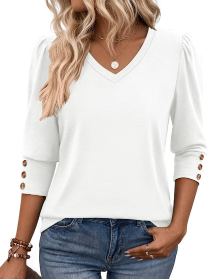 Zeagoo Womens 3/4 Sleeve V Neck T Shirts Dressy Casual Tops