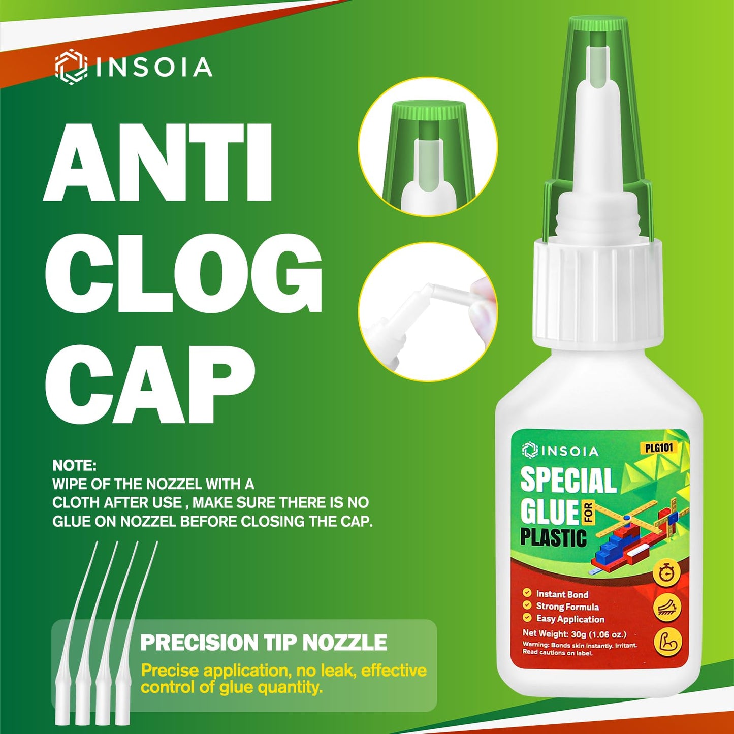 INSOIA Super Medium CA Glue, 20g, Strong Bond, with Precision Tips