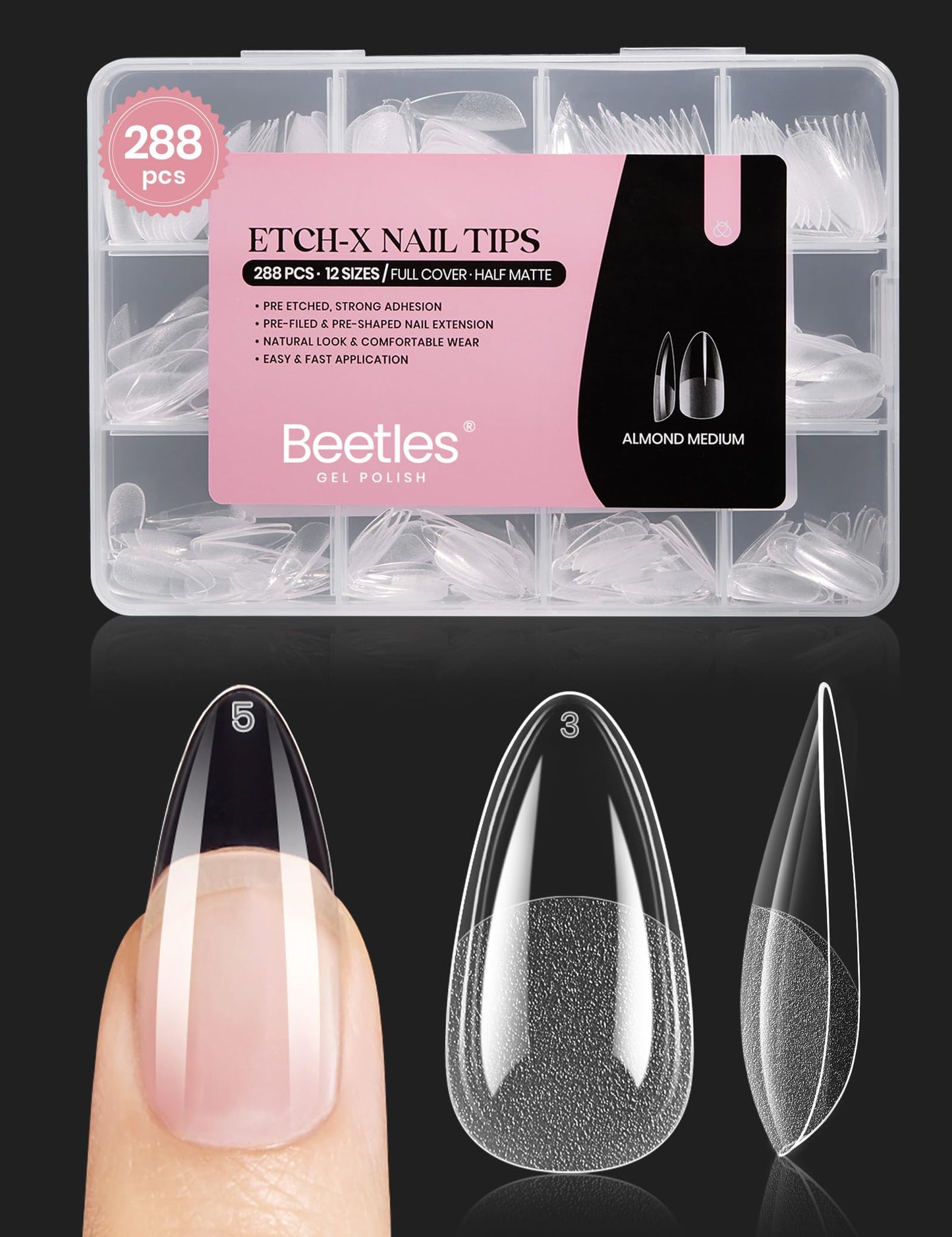 Beetles Soft Gel Nail Tips Short Almond 288pcs in 12 Sizes Etch-X