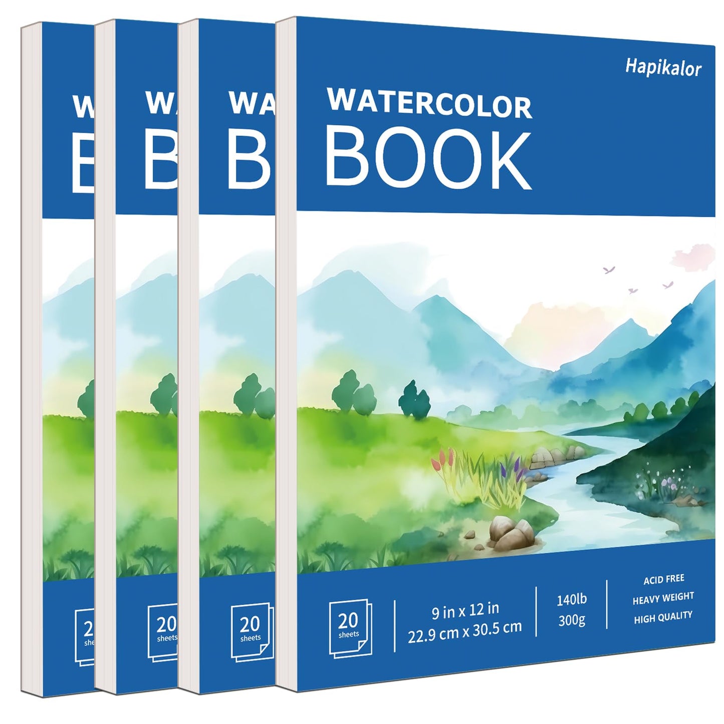 Hapikalor Watercolor Paper Pad, 9"x12" Water Color Paper, 140lb/300gsm Teal