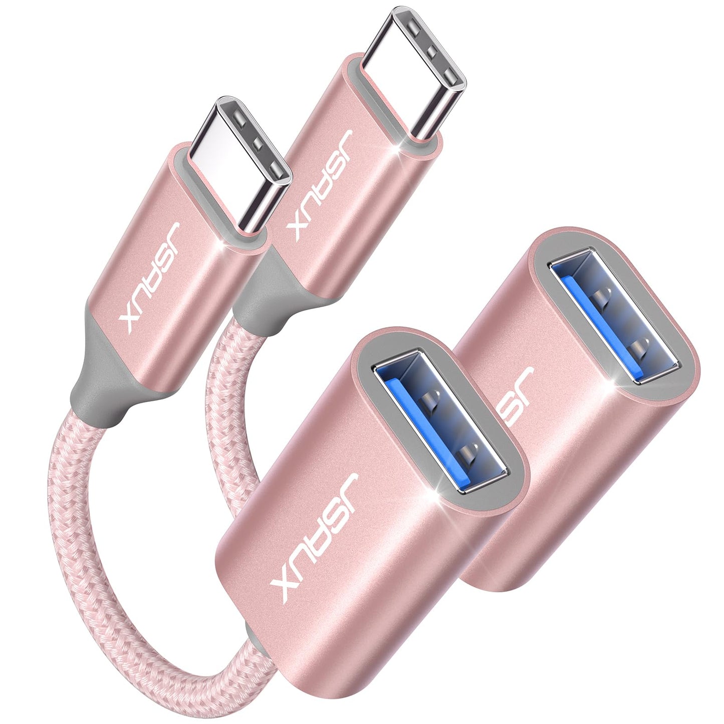 JSAUX USB C to USB 3.0 Adapter [2 Pack], USB C Male to USB Female OTG Cable Adapter Compatible with MacBook Pro/Air, iPhone 17 Pro Max/iPhone Air/16e/16/15 Series, Samsung Galaxy S25/S24/S23-Black