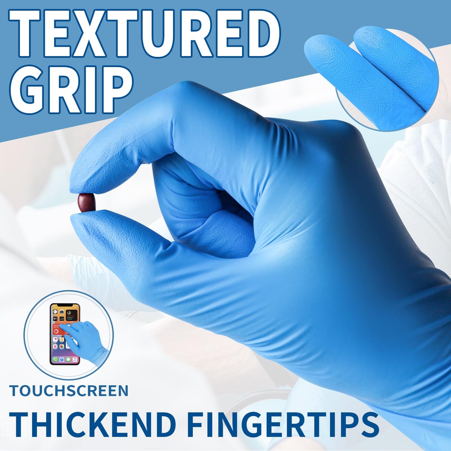 FINITEX Blue Disposable Nitrile Exam Gloves - 200 PCS/BOX 3.5mil Rubber Powder-Free Latex-Free Medical Cleaning Food Gloves