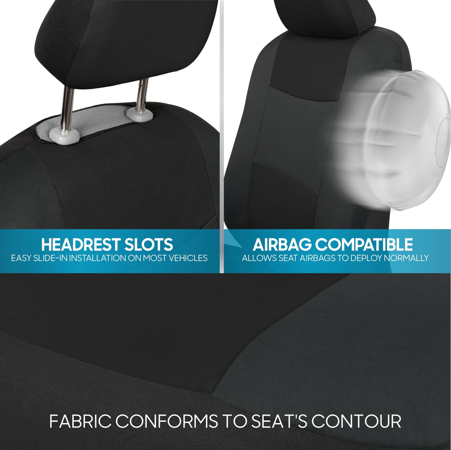 BDK PolyPro Car Seat Covers Full Set in Solid Black, Front and Rear Split Bench Seat Covers for Cars, Easy to Install Car Seats Cover Set and Accessories for Auto Trucks Van SUV - Solid Black