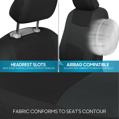 BDK PolyPro Car Seat Covers Full Set in Solid Black, Front and Rear Split Bench Seat Covers for Cars, Easy to Install Car Seats Cover Set and Accessories for Auto Trucks Van SUV - Solid Black