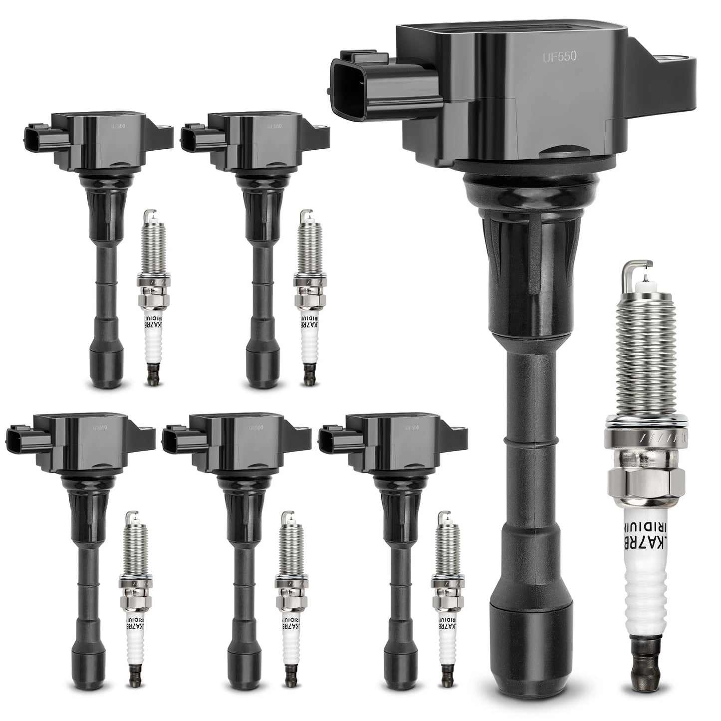 UF667 Ignition Coil & ILZFR6D11 Double Iridium Spark Plug for BMW 2.5-6.0L