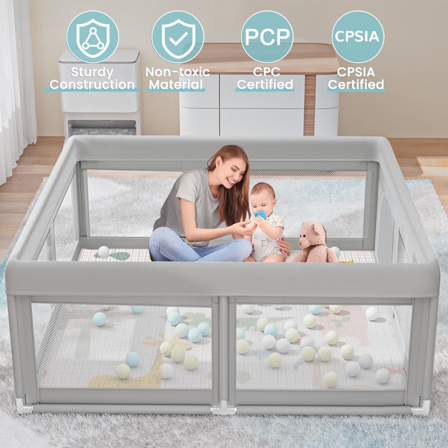 Hiaksedt Baby Playpen 50x50 Inch, Play Pens for Babies and Toddlers